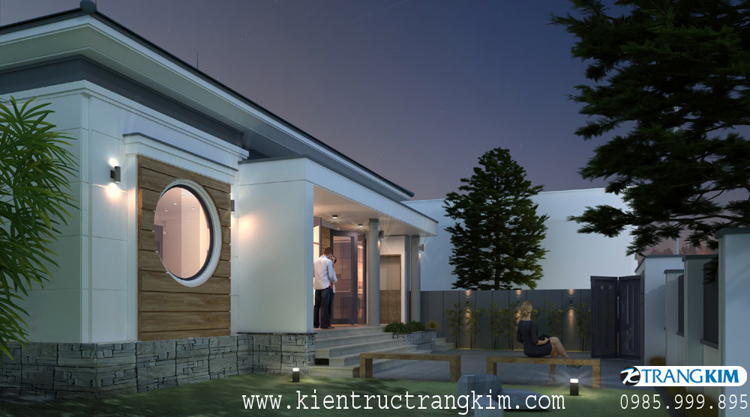 Hình ảnh phối cảnh kiến trúc công trình 4 Thiết kế biệt thự 1 tầng đẹp theo phong cách kiến trúc mái Nhật nhẹ nhàng, tinh tế