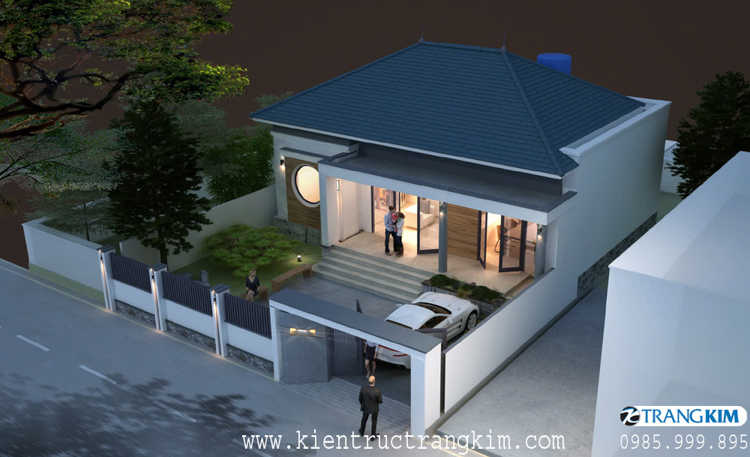 Hình ảnh phối cảnh kiến trúc công trình 5 Thiết kế biệt thự 1 tầng đẹp theo phong cách kiến trúc mái Nhật nhẹ nhàng, tinh tế