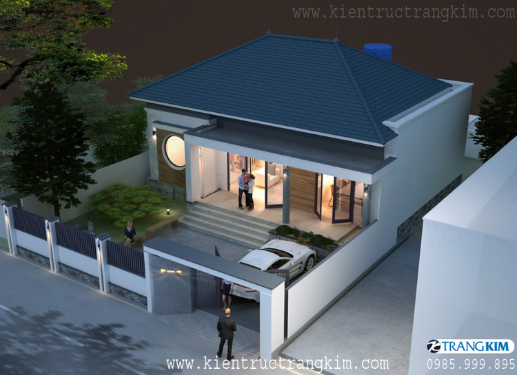 Hình ảnh phối cảnh kiến trúc công trình 6 Thiết kế biệt thự 1 tầng đẹp theo phong cách kiến trúc mái Nhật nhẹ nhàng, tinh tế