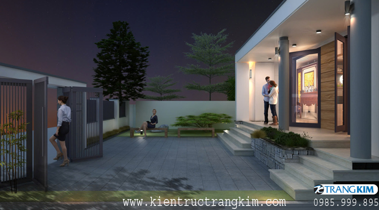 Hình ảnh phối cảnh kiến trúc công trình 8 Thiết kế biệt thự 1 tầng đẹp theo phong cách kiến trúc mái Nhật nhẹ nhàng, tinh tế