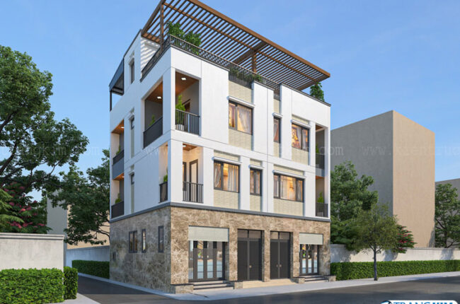 Ngôi nhà phố hiện đại ba tầng với kiến trúc trắng tinh khôi.