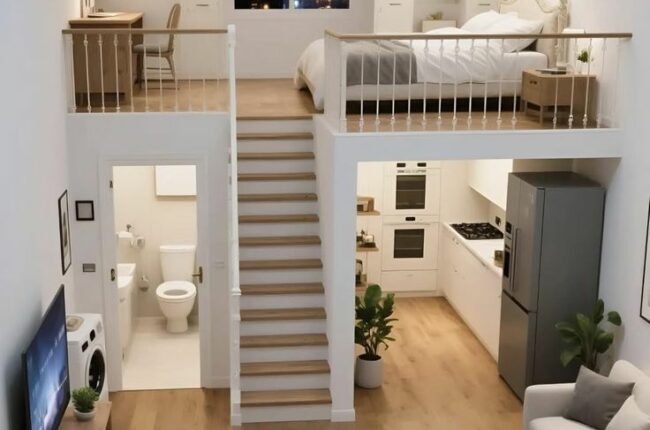 Nội thất phòng ngủ gác lửng hiện đại, tối ưu không gian nhỏ.