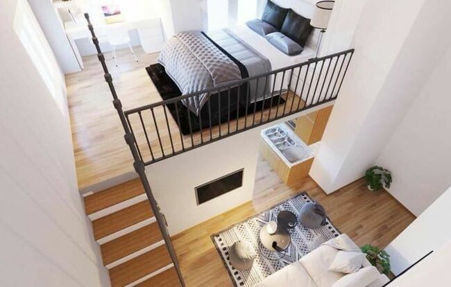 Phòng ngủ gác lửng hiện đại, ấm cúng với tông màu trung tính.