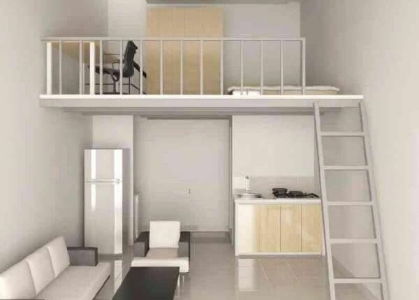 Phòng nhỏ gọn có gác xép, thiết kế tối giản và hiện đại.