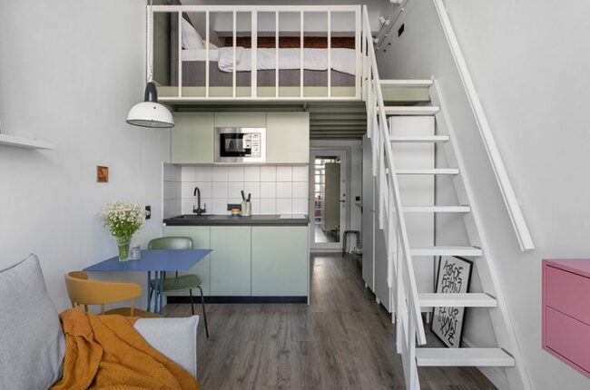 Căn hộ studio nhỏ gọn, thiết kế thông minh tận dụng không gian.