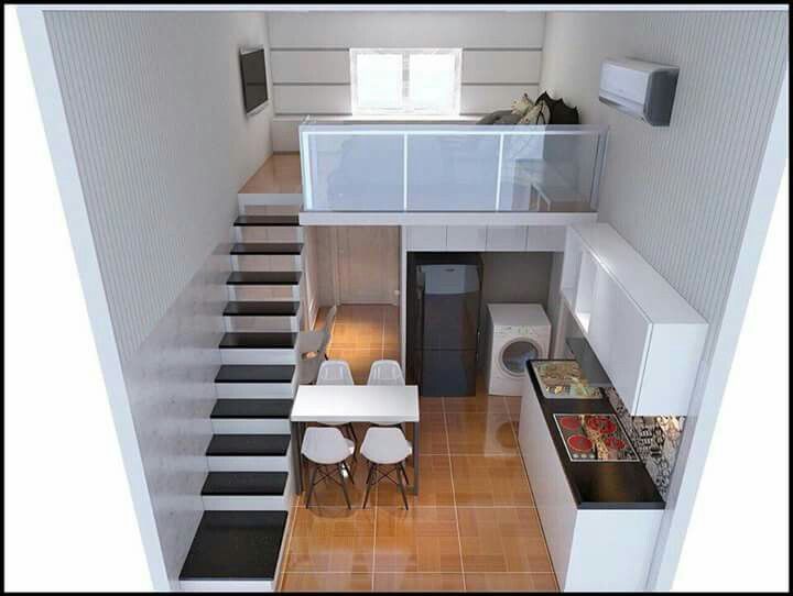 Gợi ý các mẫu nhà trọ đẹp hiện đại theo xu hướng tối ưu diện tích 1 Nội thất phòng trọ nhỏ gọn, hiện đại với gác lửng và bếp mini.