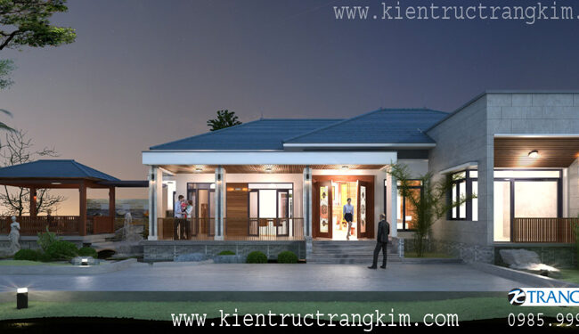 Biệt thự một tầng hiện đại, sang trọng với kiến trúc mở thoáng đãng.