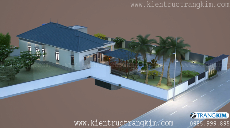 Hình ảnh phối cảnh kiến trúc công trình 3 Thiết kế biệt thự nhà vườn 1 tầng đẹp theo phong cách kiến trúc Mái Nhật hiện đại nhẹ nhàng, tinh tế