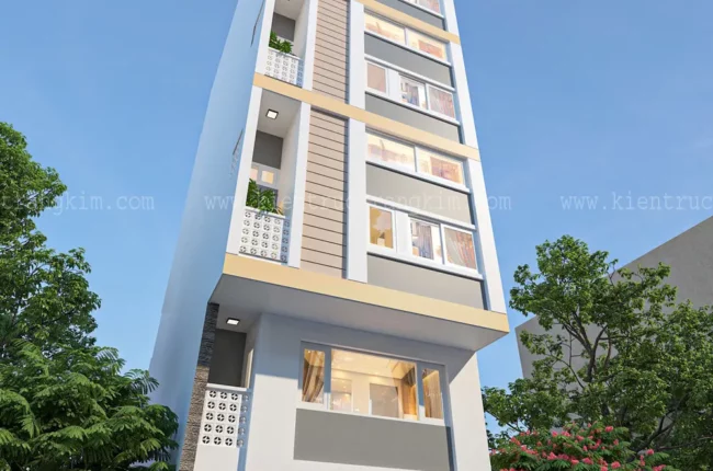 Mặt tiền nhà phố 4 tầng hiện đại, thiết kế đơn giản, thoáng đãng.