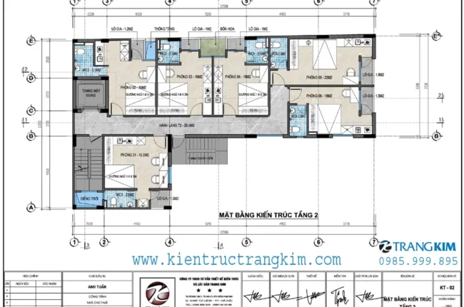Bản vẽ mặt bằng kiến trúc tầng 2 của một công trình xây dựng.
