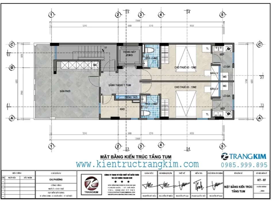 Mặt bằng thiết kế tầng tum 1