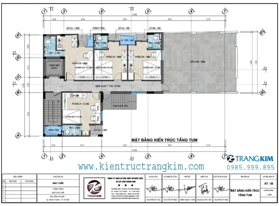 Mặt bằng thiết kế tầng tum 1