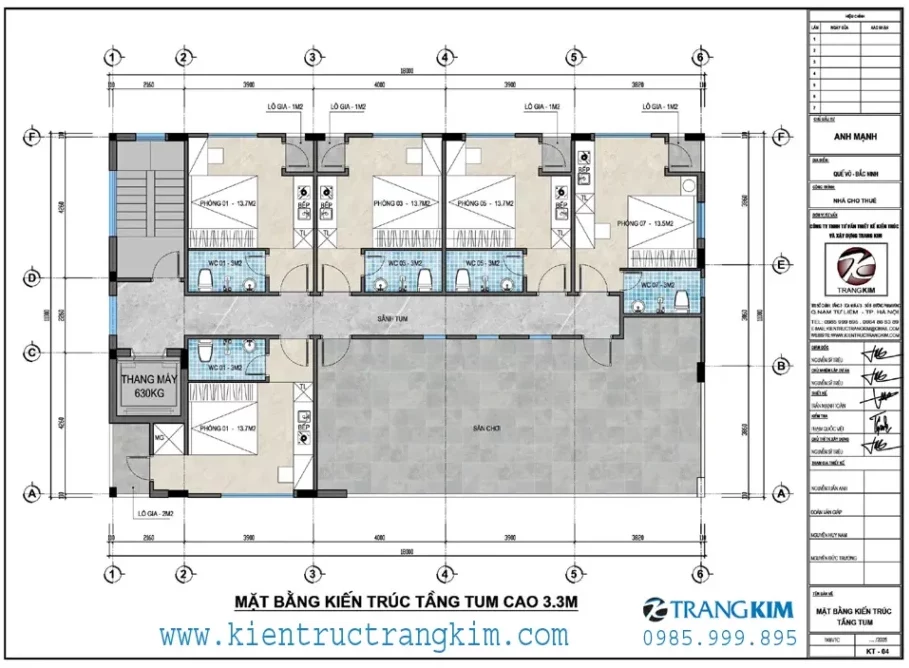 Mặt bằng thiết kế mặt bằng tầng tum 1 Mặt bằng thiết kế mặt bằng tầng tum 1