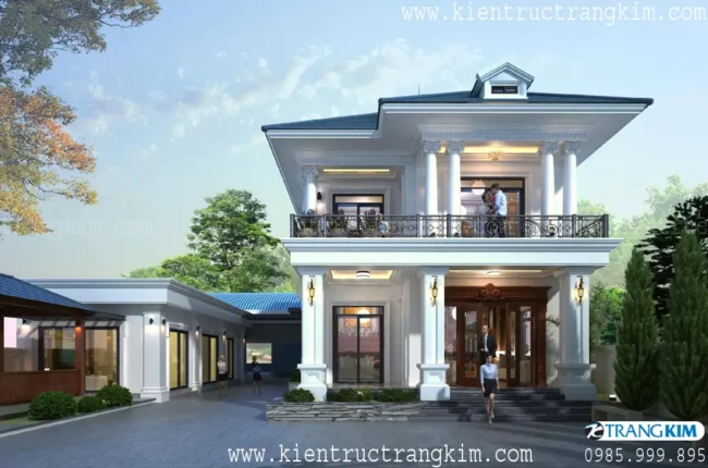 Biệt thự tân cổ điển 2 tầng rộng rãi, sang trọng với kiến trúc mái vòm.