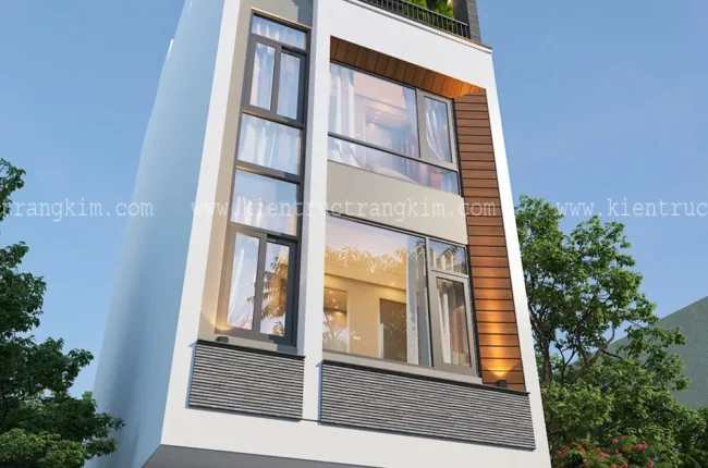 Mặt tiền nhà phố hiện đại, sang trọng với thiết kế kính lớn.