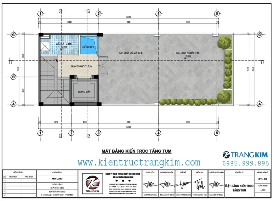 Mặt bằng thiết kế tầng tum 1