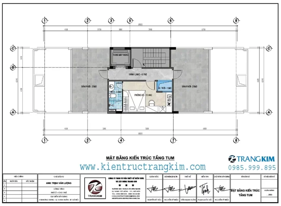 Mặt bằng thiết kế tầng tum 1