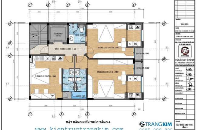 Bản vẽ mặt bằng kiến trúc tầng 4 của một công trình xây dựng.