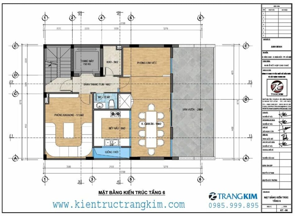 Mặt bằng thiết kế tầng 6 1 Mặt bằng thiết kế tầng 6 1