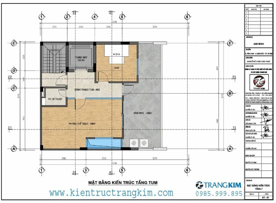 Mặt bằng thiết kế tầng tum 1 Mặt bằng thiết kế tầng tum 1