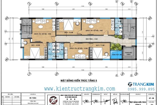 Mặt bằng kiến trúc tầng 5 với các phòng chức năng bố trí hợp lý.
