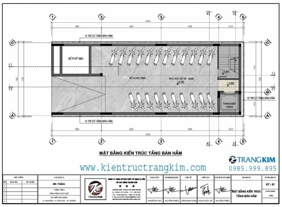 Mặt bằng kiến trúc tầng bán hầm 1 Mặt bằng kiến trúc tầng bán hầm 1