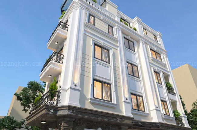 Mặt tiền biệt thự phong cách kiến trúc Pháp hiện đại, sang trọng.