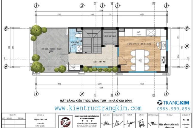 Mặt bằng kiến trúc tầng trệt của một ngôi nhà ống hiện đại.
