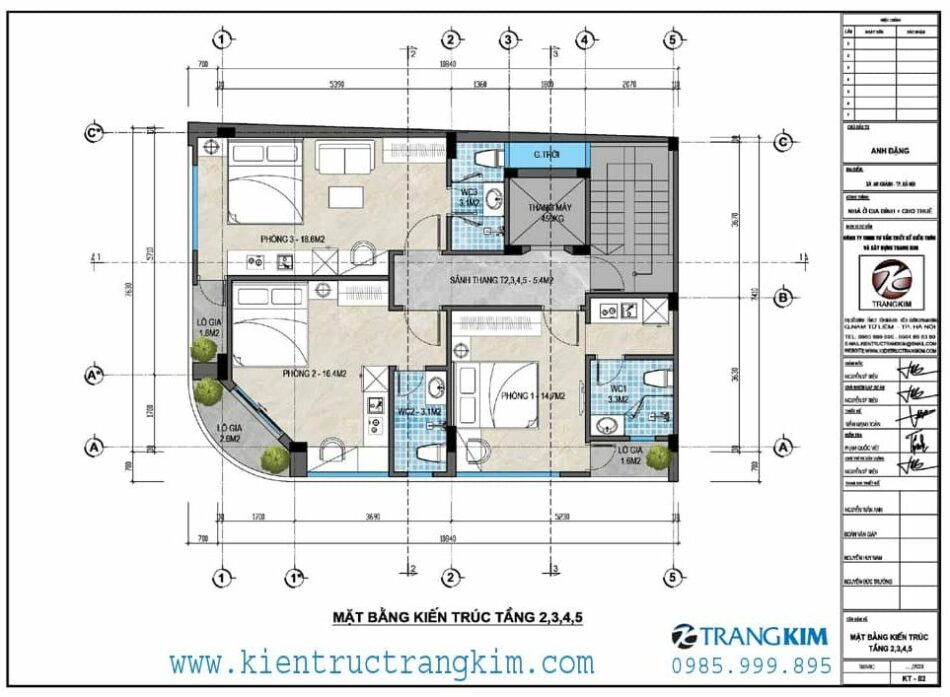 Mặt bằng thiết kế tầng 2 đến tầng 5 1