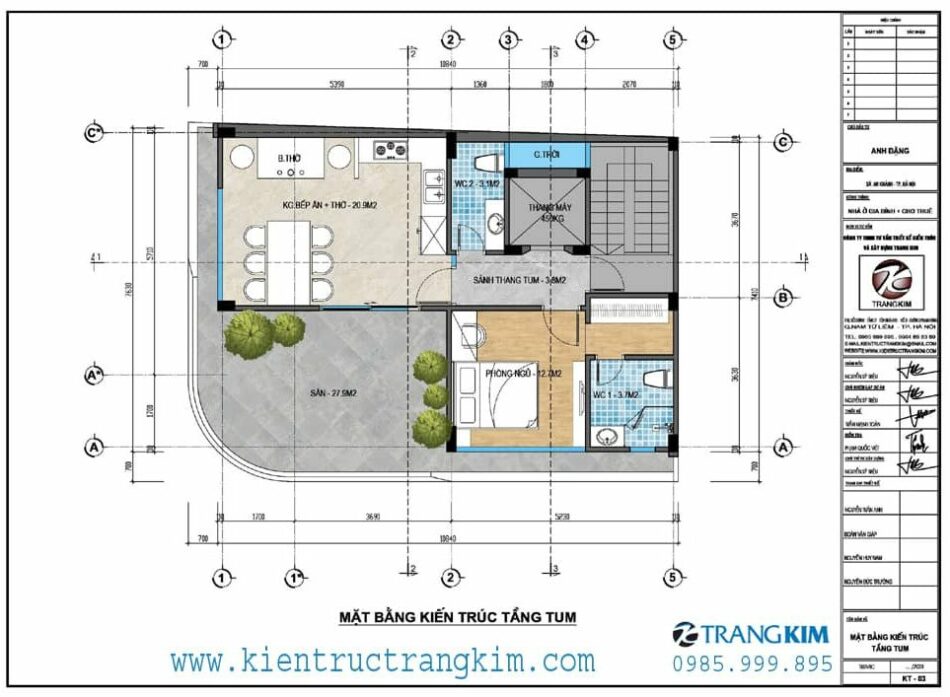 Mặt bằng thiết kế tầng tum 1