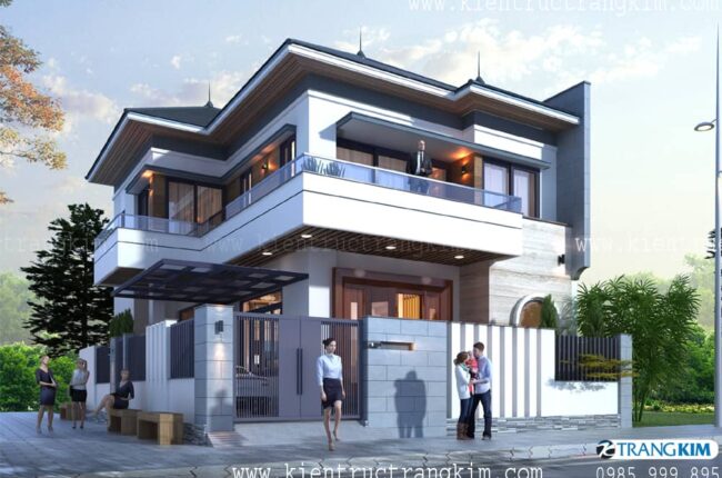 Thiết kế biệt thự đẹp 2 tầng mái Nhật hiện đại tại xã Lạc Hồng, Hưng Yên