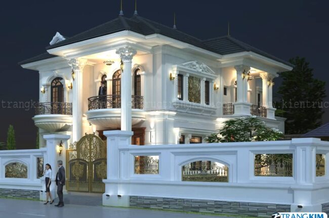 Thiết kế biệt thự 2 tầng mái Nhật tân cổ điển tại xã Mễ Sở, Hưng Yên.