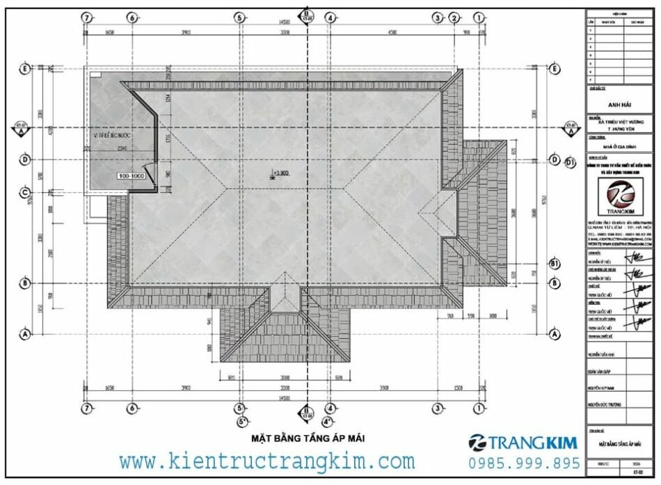 Mặt bằng thiết kế tầng áp mái 1