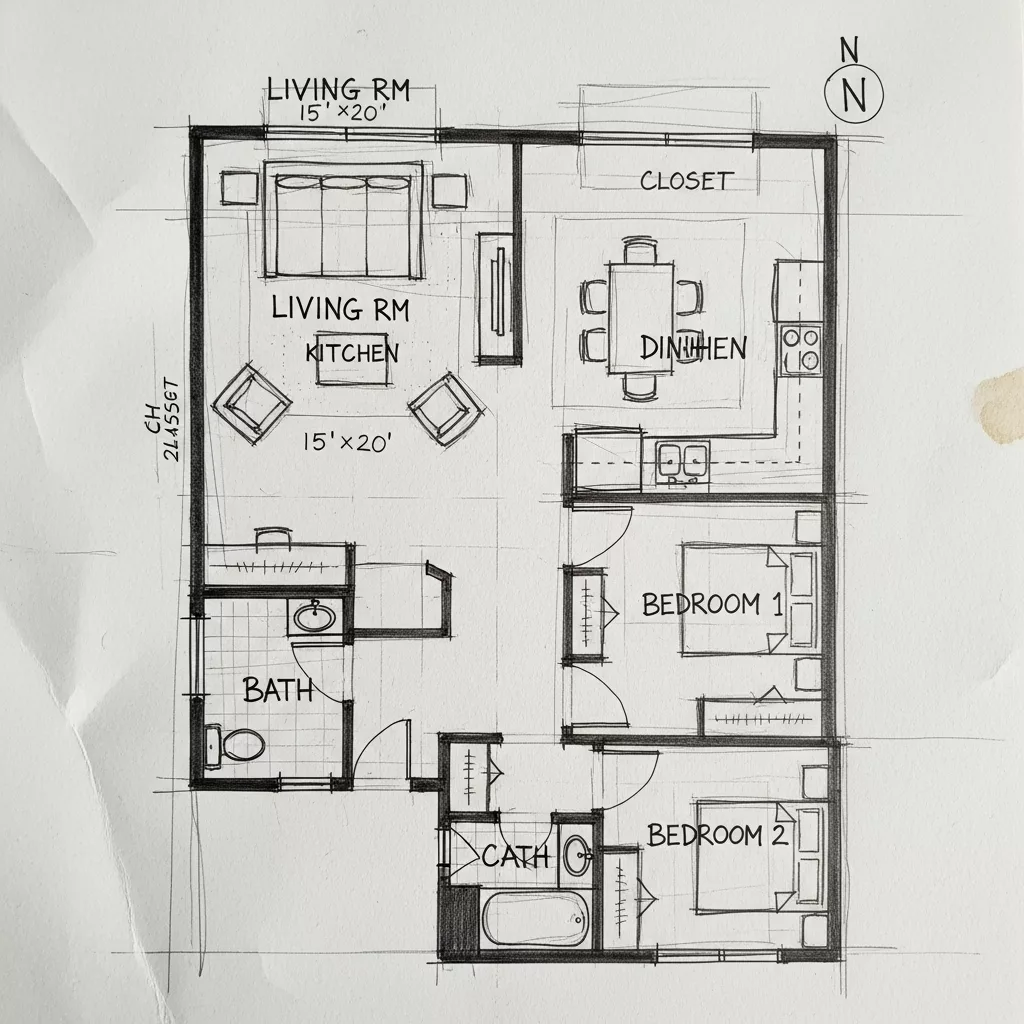 Vẽ tay sơ bộ mặt bằng và phác thảo mặt bằng 1 Vẽ tay sơ bộ mặt bằng và phác thảo mặt bằng 1
