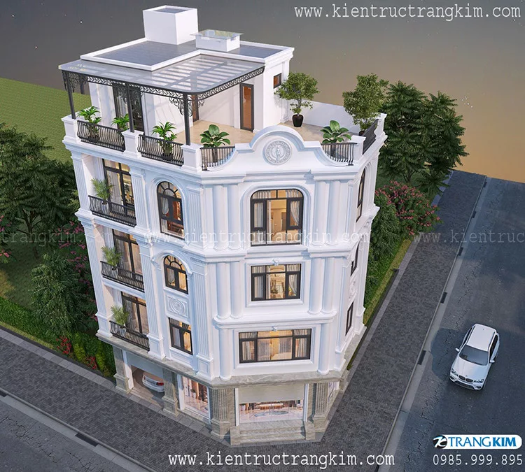 Thiết kế biệt thự lô góc 4 tầng 1 tum 3 phòng ngủ tân cổ điển 1
