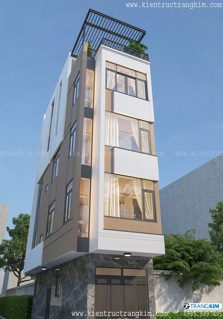 Thiết kế nhà ống 4 tầng 1 tum 2 mặt tiền hiện đại 1