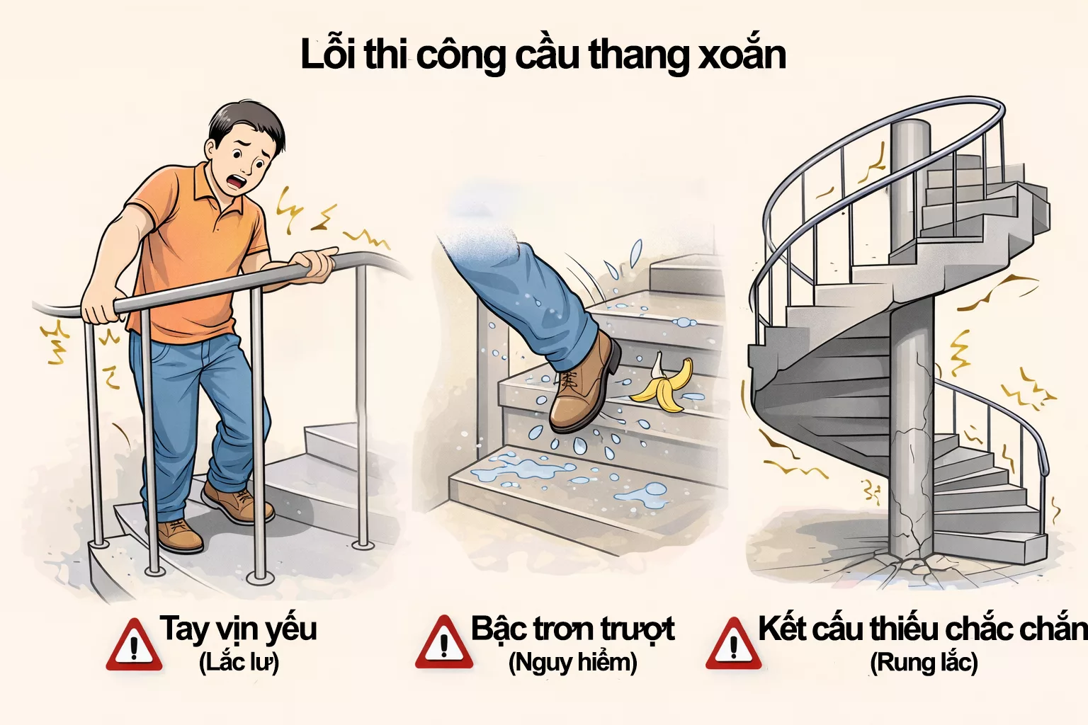 Thi công cầu thang xoắn không đồng bộ với kết cấu nhà 1