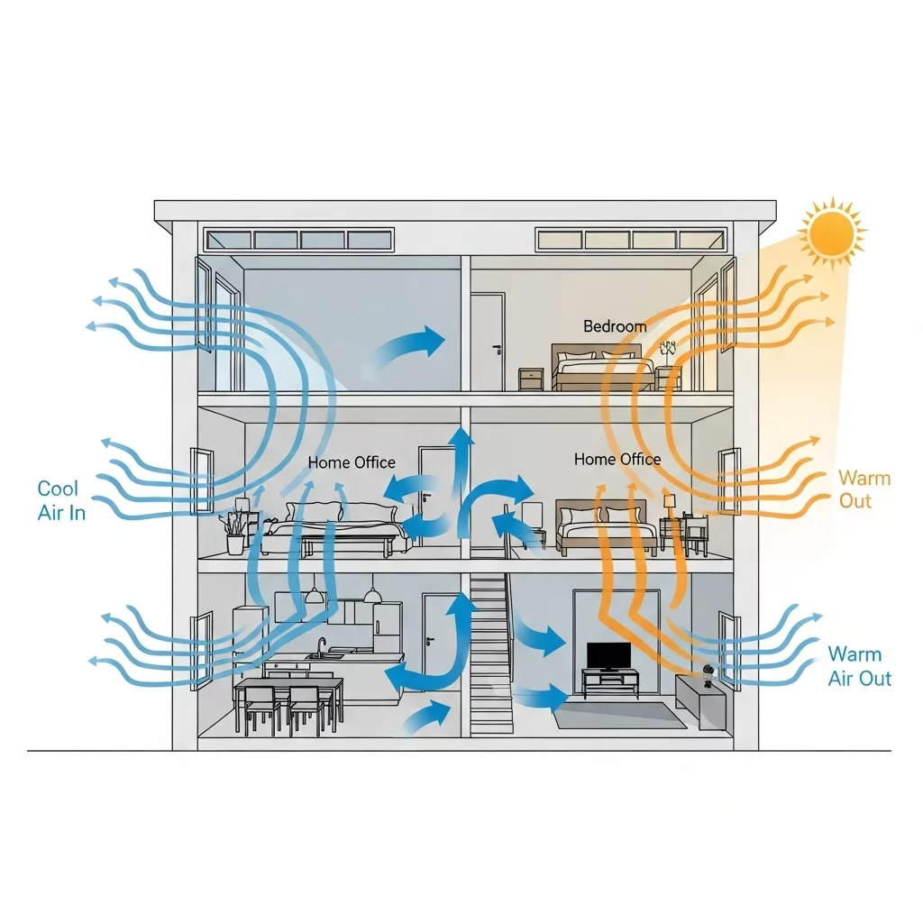 Thông gió chéo phòng ngủ và không gian sinh hoạt 1 Thông gió chéo phòng ngủ và không gian sinh hoạt 1