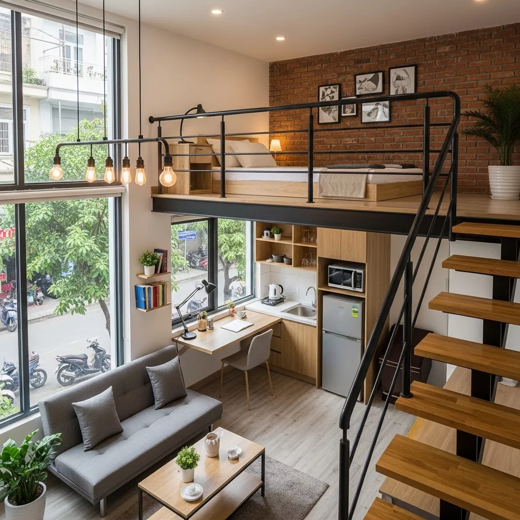 Cách bố trí khu vực giường ngủ trên gác lửng 1 Cách bố trí khu vực giường ngủ trên gác lửng 1