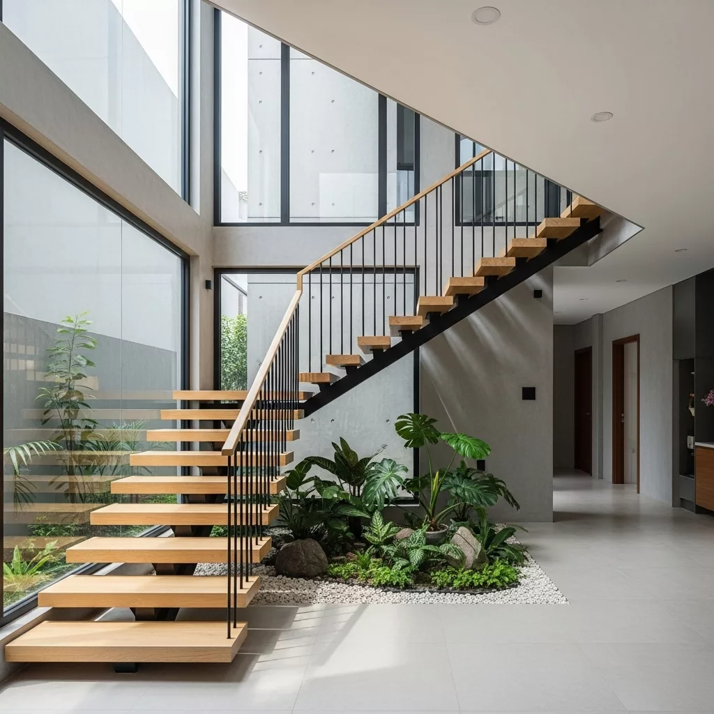 Cầu thang giữa nhà – giải pháp cân bằng công năng 1 Cầu thang giữa nhà – giải pháp cân bằng công năng 1