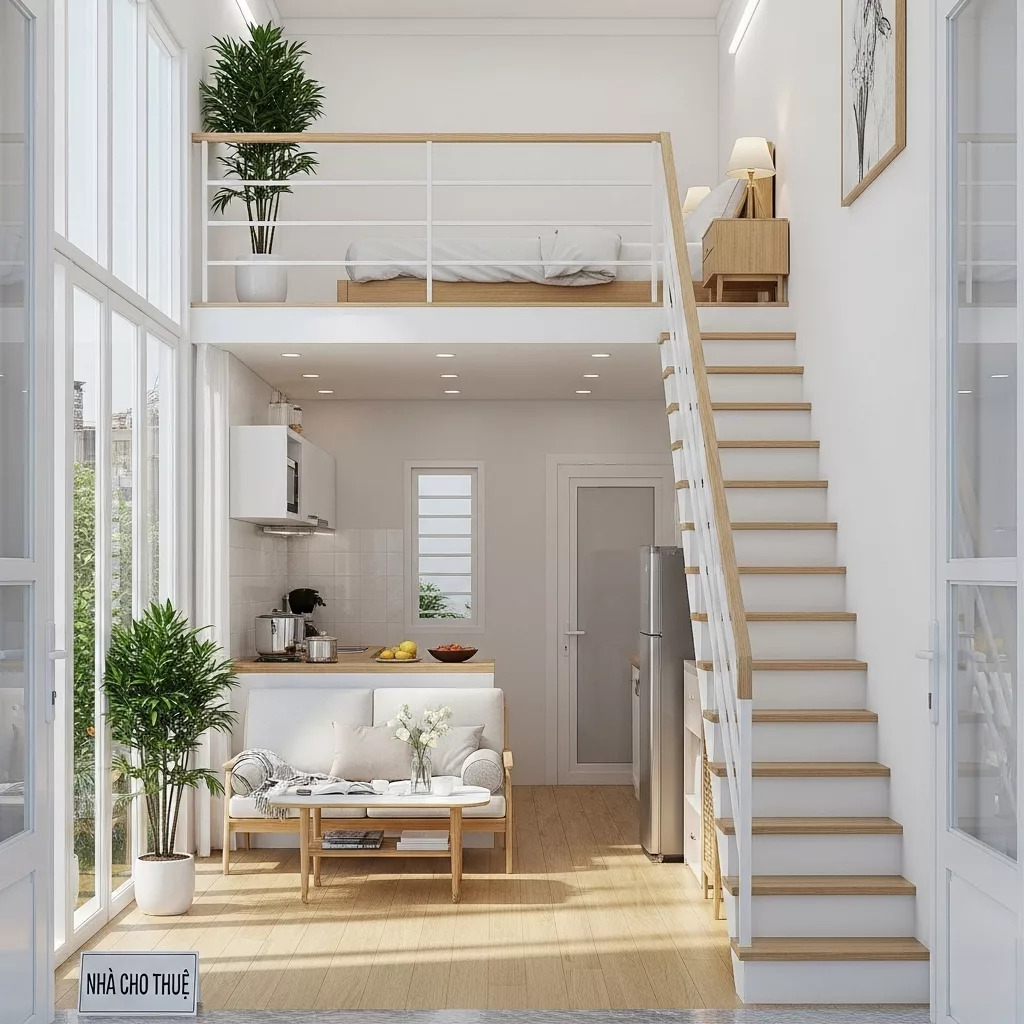 Mẫu phòng trọ có gác lửng tối ưu diện tích 1