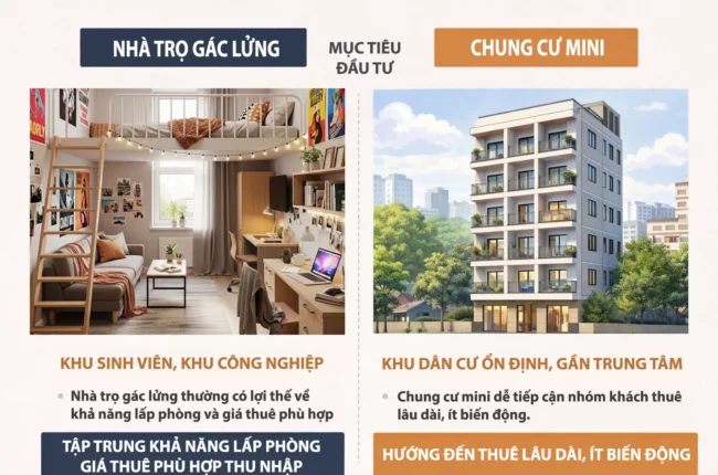 So sánh chung cư mini 50m2 và nhà trọ gác lửng So sánh chung cư mini 50m2 và nhà trọ gác lửng