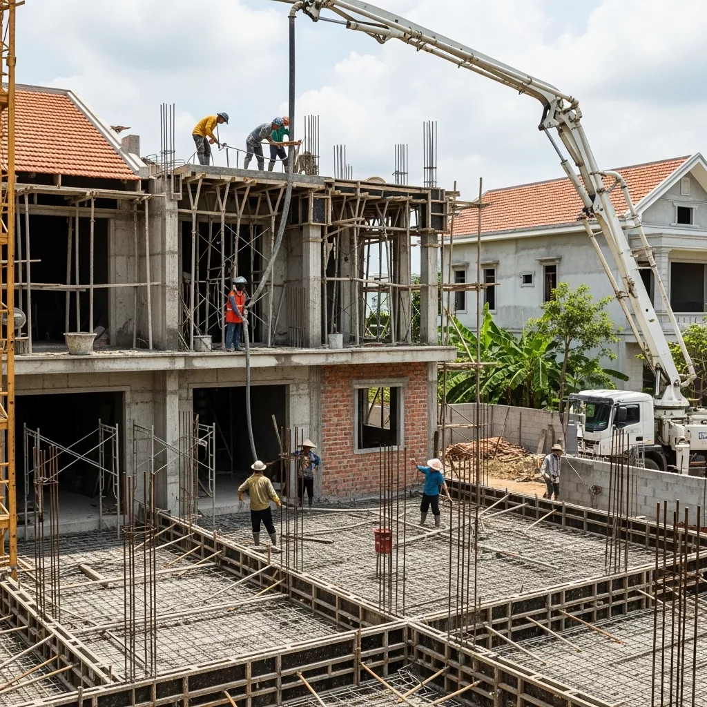 Phối hợp giữa đơn vị cung cấp bê tông và đội thi công 1