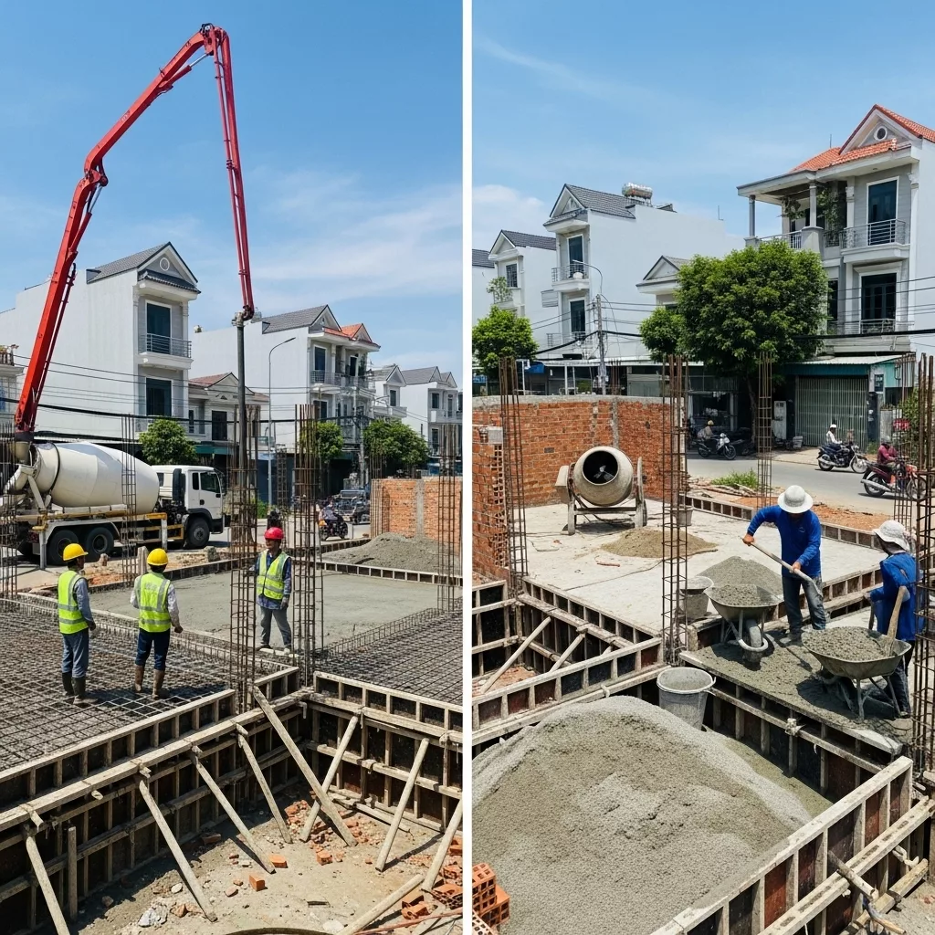 Chi phí bê tông tươi so với bê tông trộn tay 1