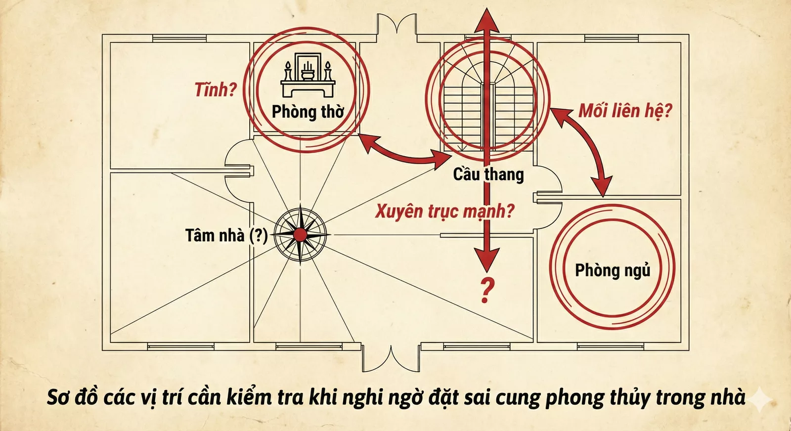 Cầu thang trong mối quan hệ với phòng thờ tầng tum 1