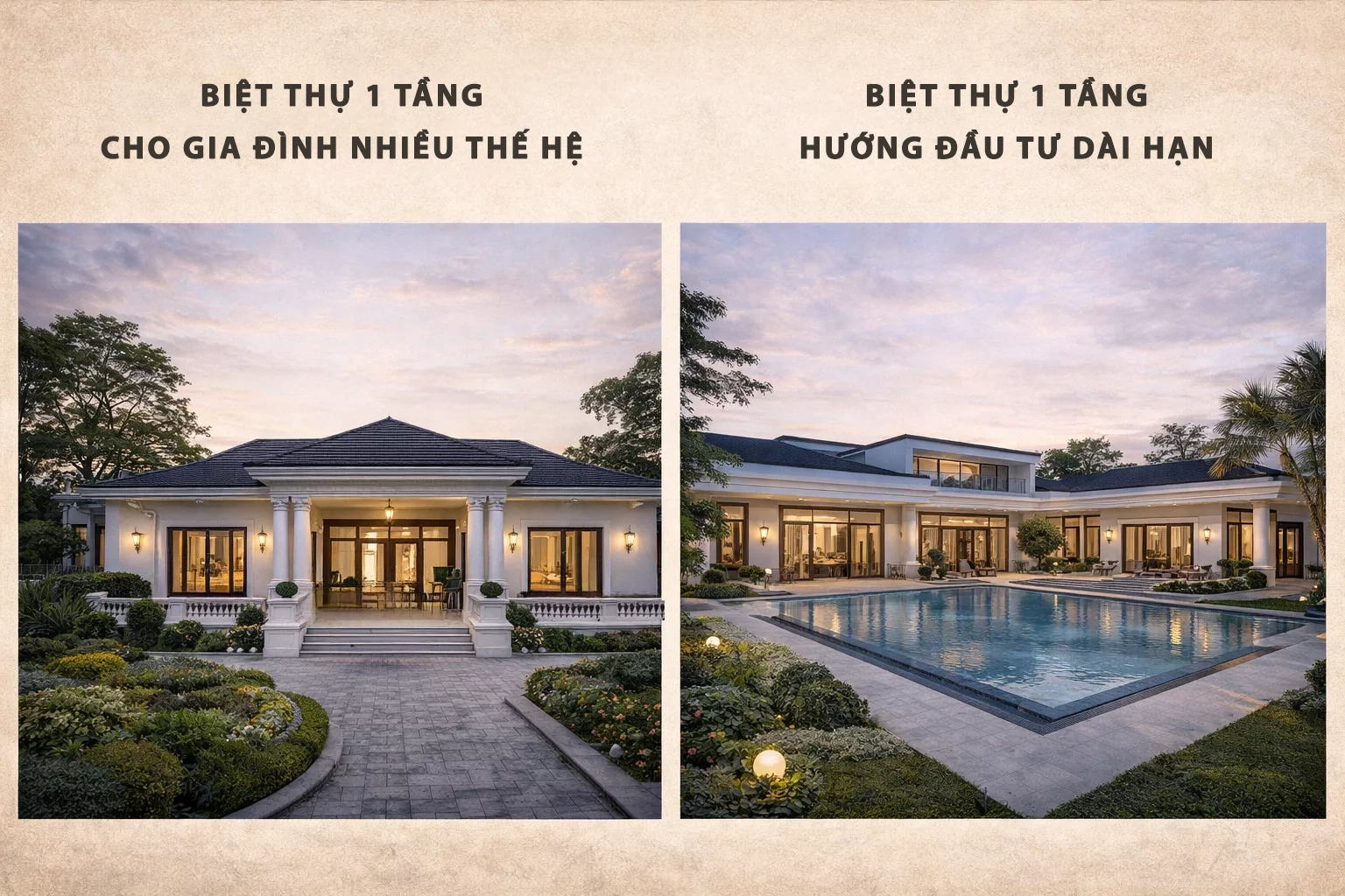 Phương án thiết kế biệt thự 1 tầng nào phù hợp từng nhóm gia chủ Hà Nội 1