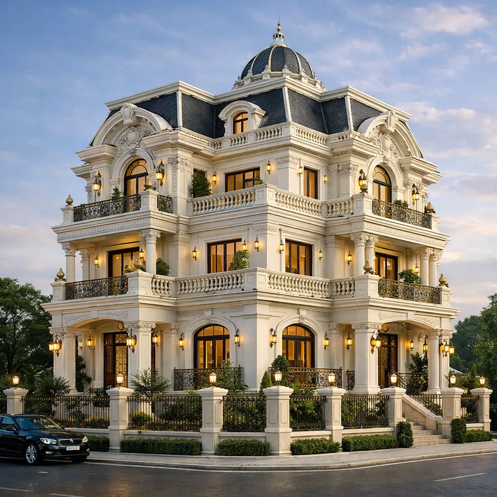 Giải pháp kiến trúc bề thế cho biệt thự góc phố 3 tầng 1