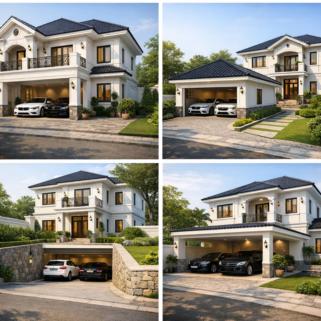 Giải pháp bố trí gara tối ưu trong biệt thự 2 tầng 1