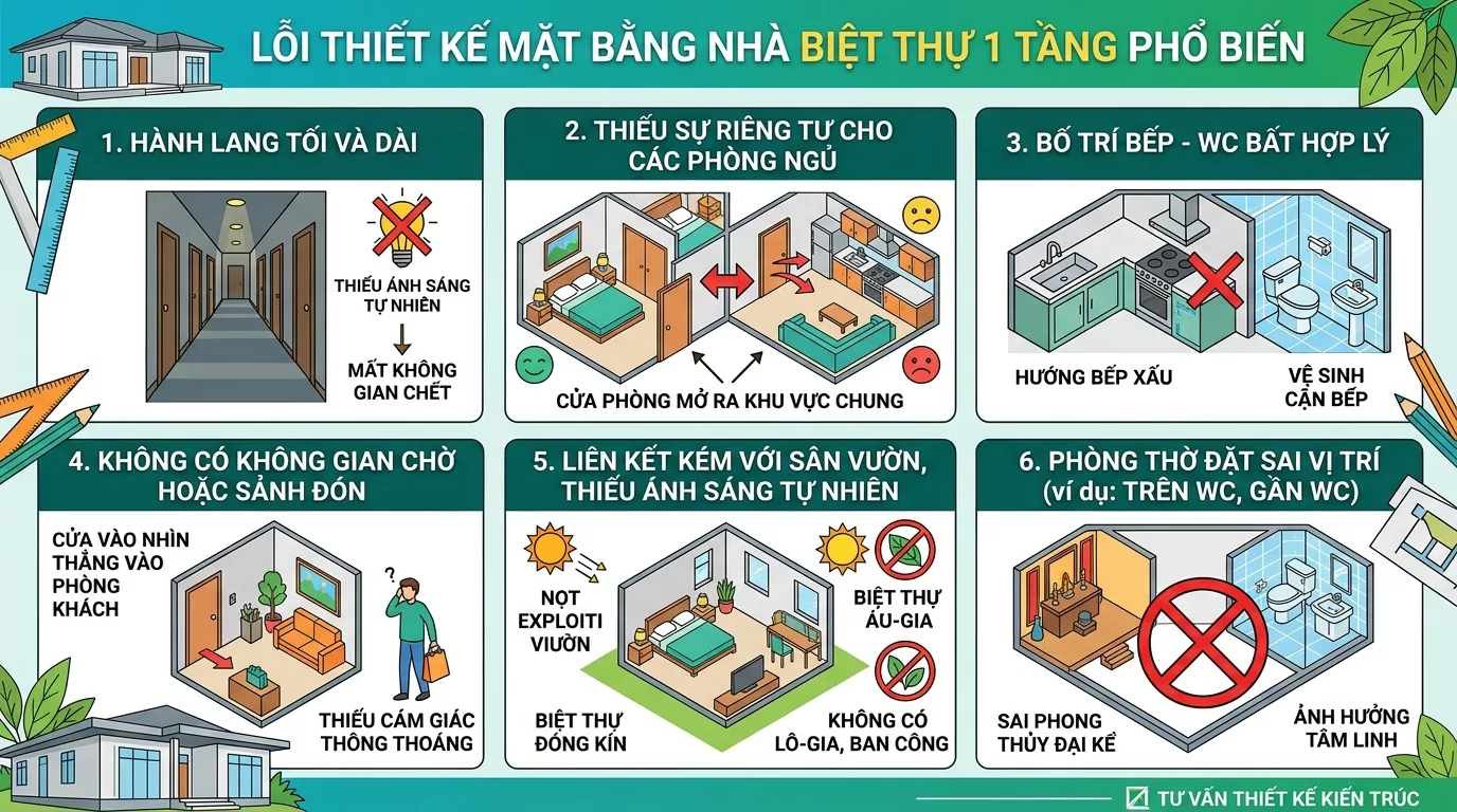 Những sai lầm thường gặp khi thiết kế mặt bằng biệt thự 1 tầng 1 Những sai lầm thường gặp khi thiết kế mặt bằng biệt thự 1 tầng 1
