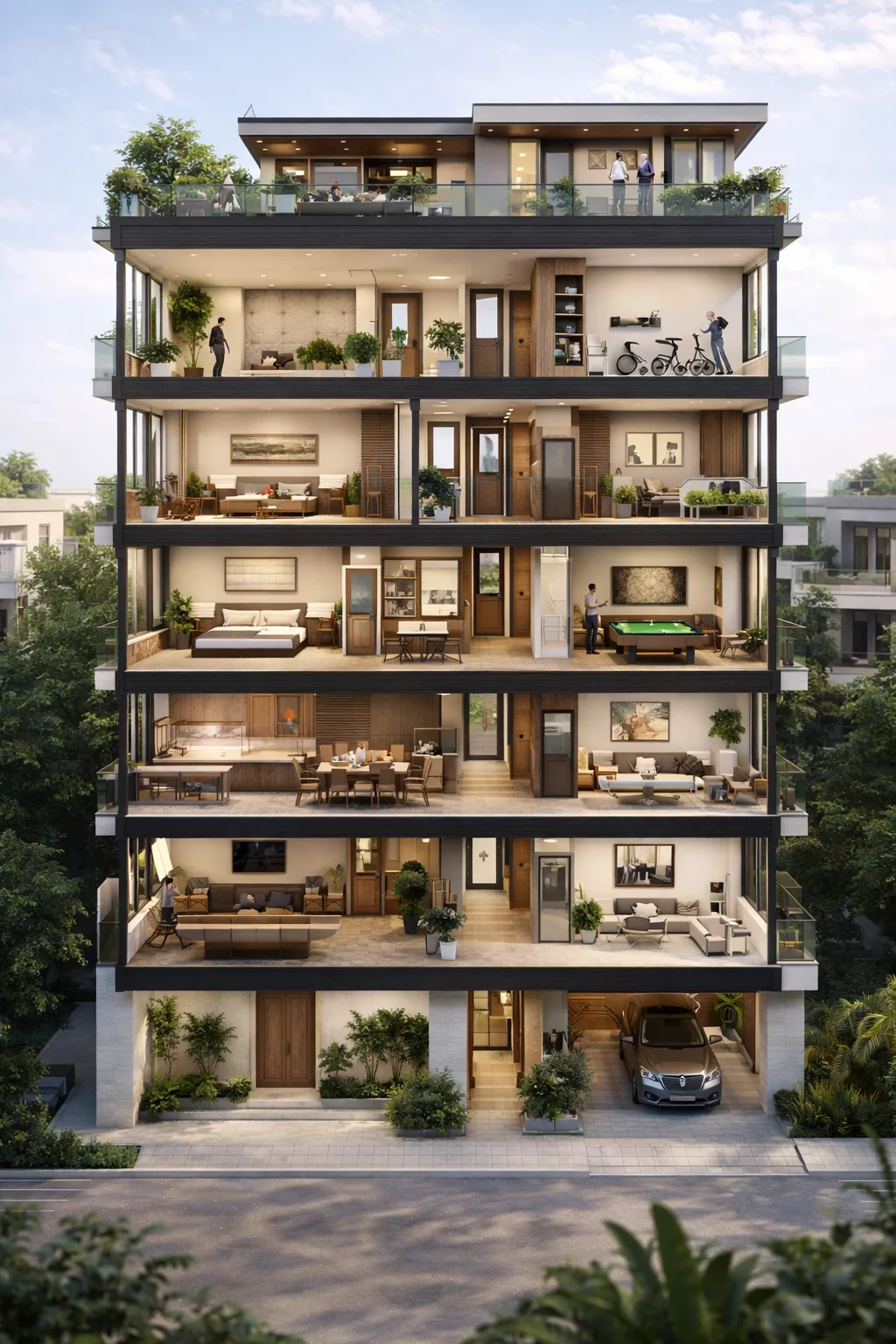 Tổ chức không gian đứng trong biệt thự cao tầng 1